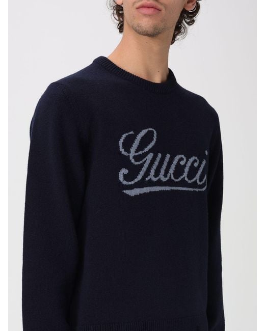 Pull Col Rond En Laine Avec Logo Gucci pour homme en coloris Blue
