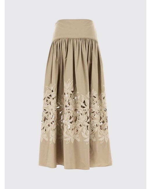 Agnona Natural Embroidered Cotton Skirt