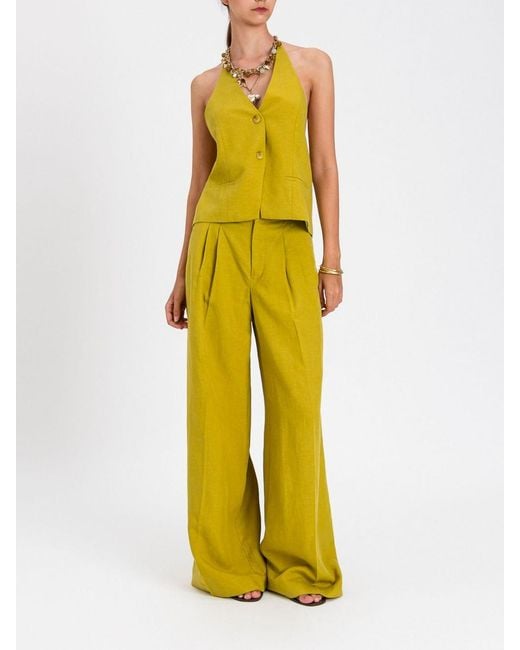 Twinset Yellow Linen Blend Vest