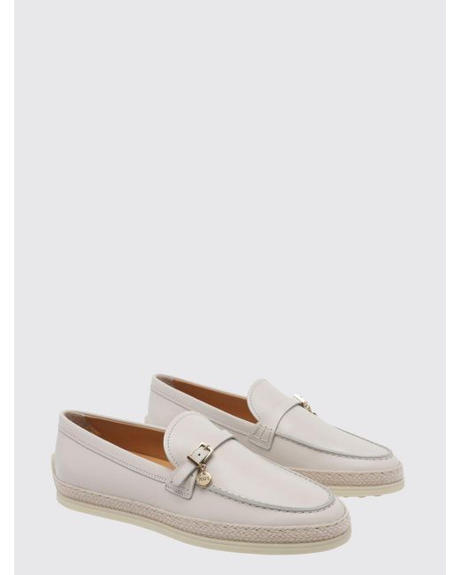 Tod's White Smooth Leather Loafers With Pebbled Sole And Engraved Logo