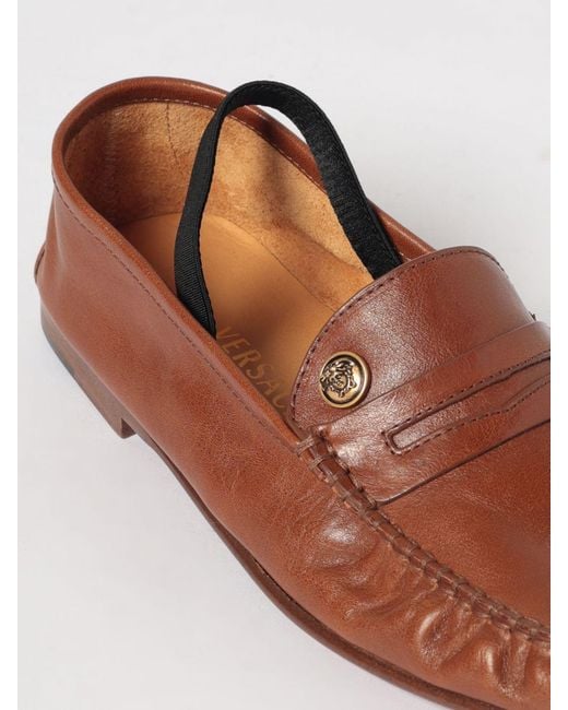 Versace Brown Aged Leather Guanto Loafers