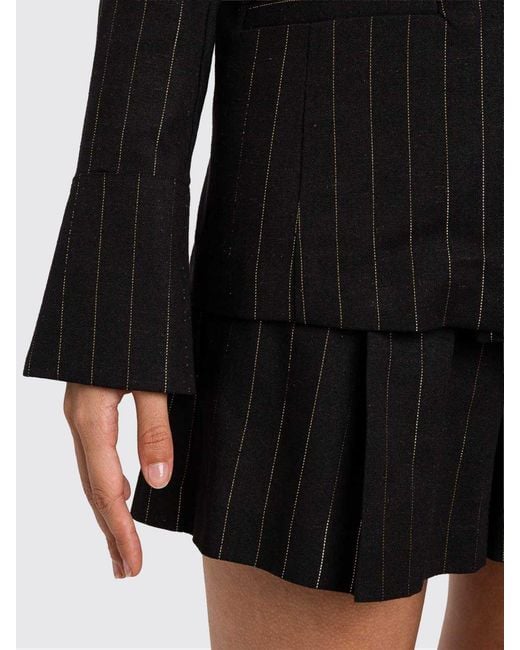 Twinset Black Pinstriped Cotton Blend Double Breasted Blazer