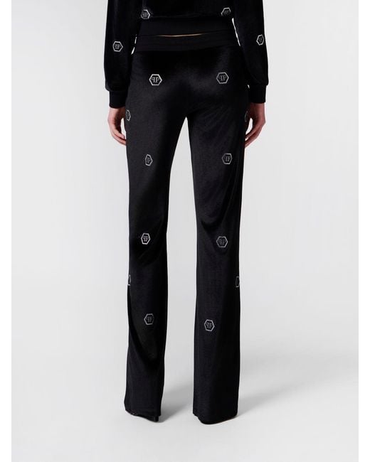 Philipp Plein Black Low-Rise Velvet Jogging Trousers With Hexagon Logo