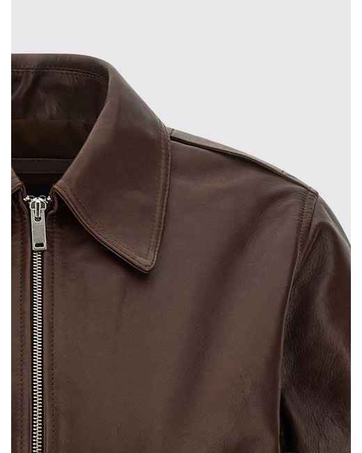 A.P.C. Brown Cowhide Leather Bomber Jacket With Classic Collar And Zip Closure