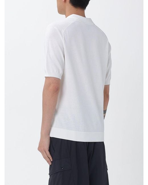 C P Company White Cotton Knit Polo Shirt for men
