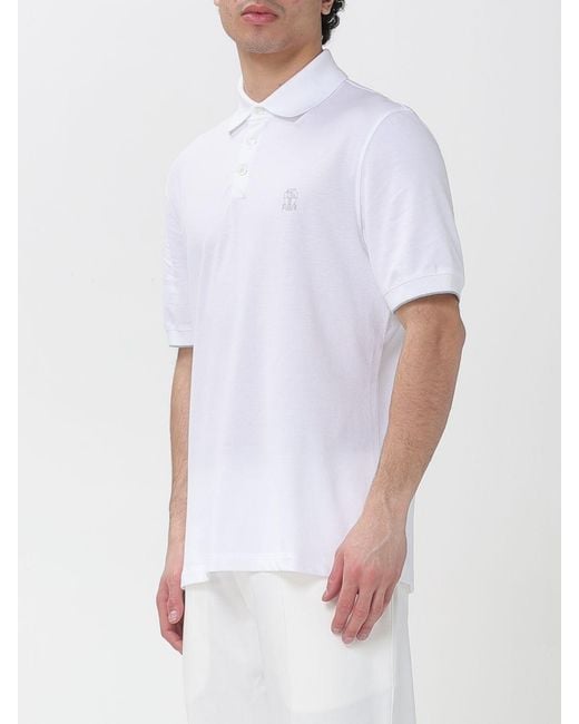 Brunello Cucinelli White Cotton Polo Shirt With Logo for men