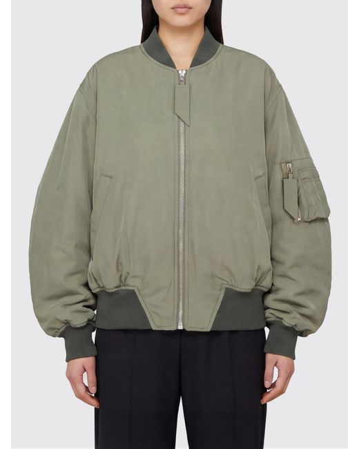 The Attico Gray Cropped Relaxed Fit Bomber Jacket With Dropped Shoulders