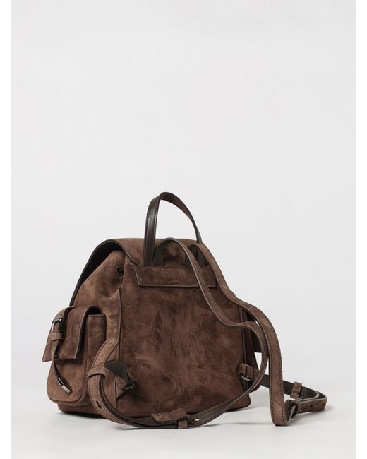 Brunello Cucinelli Brown Small Suede Backpack With Drawstring Closure And Monili