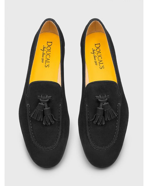 Doucal's Black Suede Loafers With Tassels
