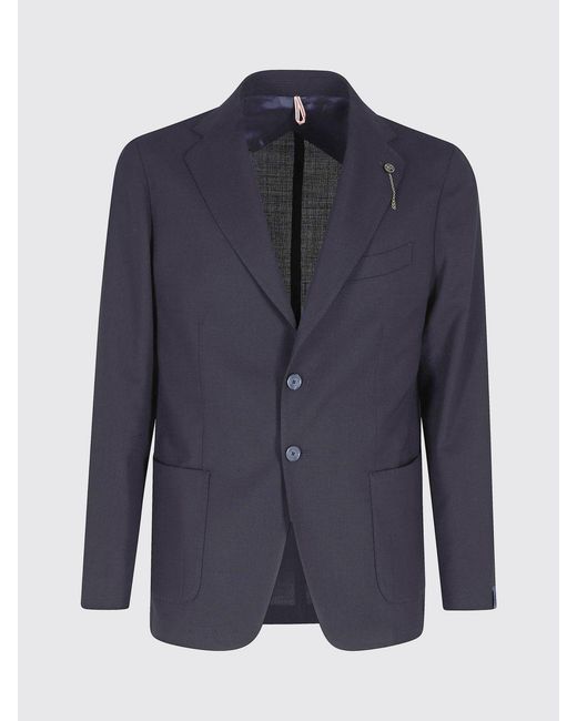 Santaniello Blue Single-Breasted Wool Blend Blazer for men
