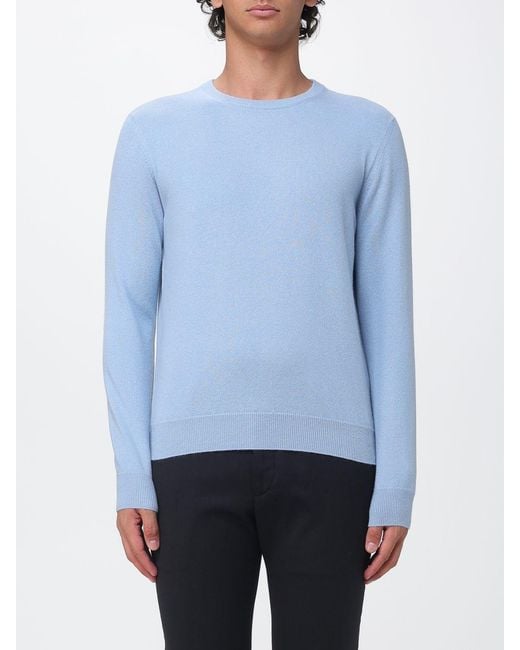 Malo Blue Pure Cashmere Crewneck Jumper With Ribbed Trims for men