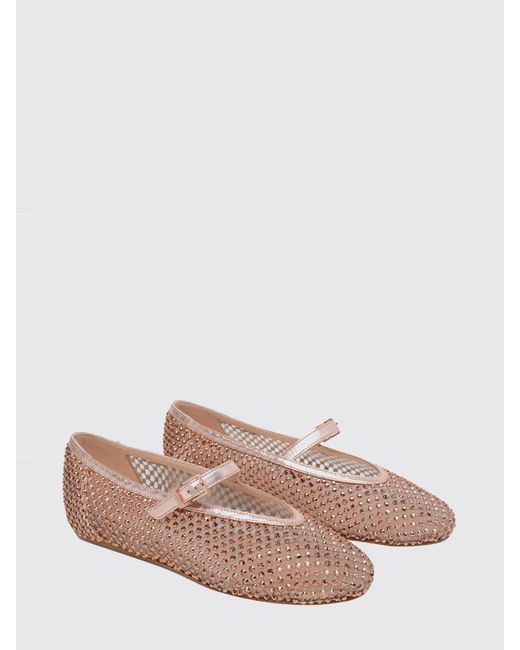 Le Silla Pink Gilda Mesh Nylon Ballerinas With Crystals