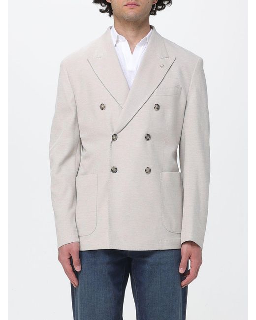 Manuel Ritz Gray Double-Breasted Cotton Blazer With Peak Lapels And Patch Pockets for men