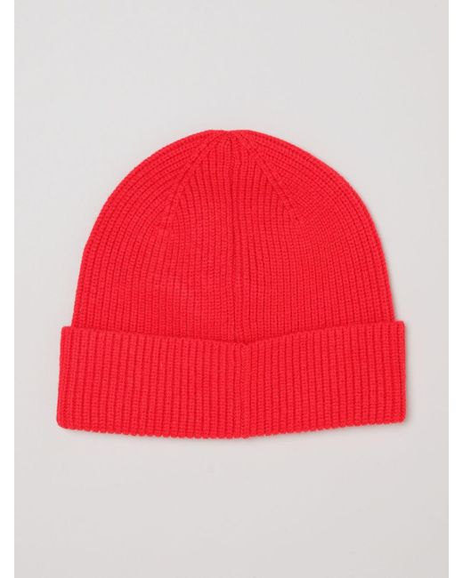 Murphy & Nye Red Cotton Beanie Hat With A Turn-Up Cuff And Logo Patch for men