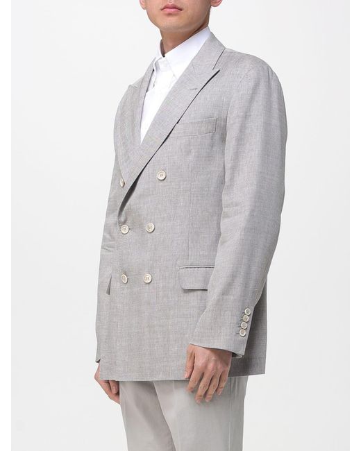 Brunello Cucinelli Gray Double-Breasted Linen And Virgin Wool Blend Blazer for men