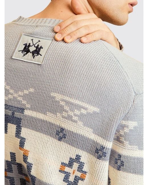 La Martina Gray Cotton Crew-Neck Top With Logo for men