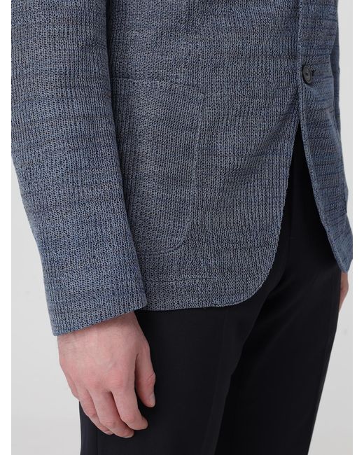Emporio Armani Blue Single Breasted Cotton Blazer for men