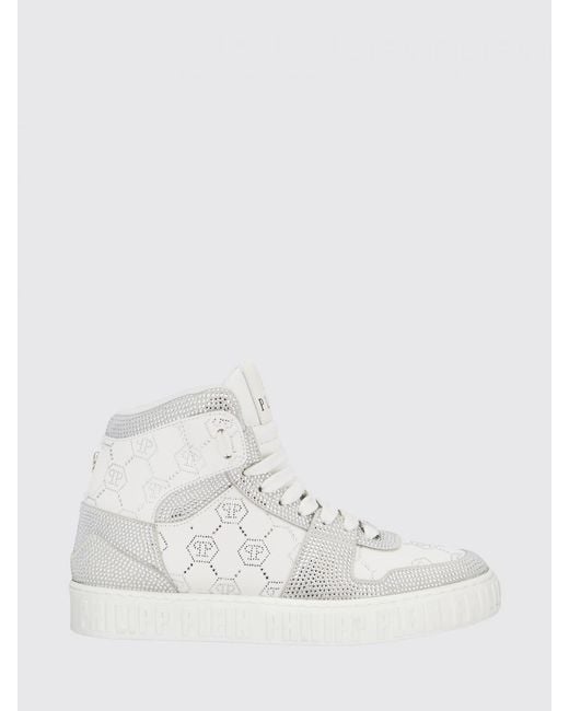 Philipp Plein White Leather Sneakers With Applied Rhinestones for men