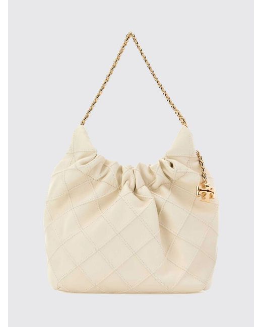 Tory Burch Natural Fleming Mini Leather Shoulder Bag With Chain Handle