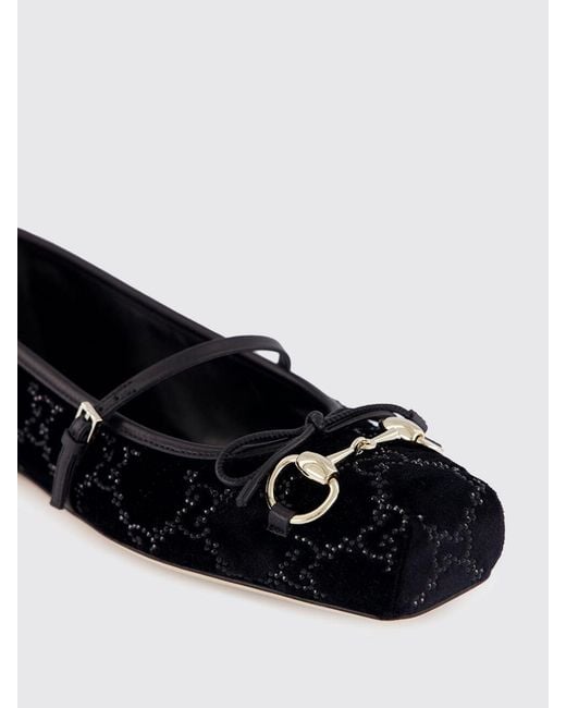 Gucci White Velvet Horsebit Ballerinas With Gg Rhinestone Monogram
