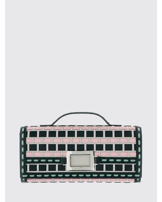 Roger Vivier Multicolor Belle Vivier Leather Clutch With Contrast Stitching