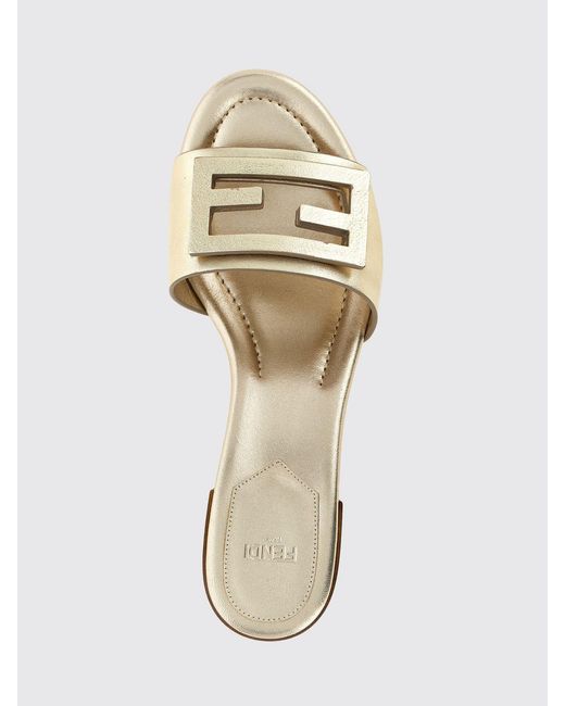 Fendi Natural Laminated Leather Baguette Mules