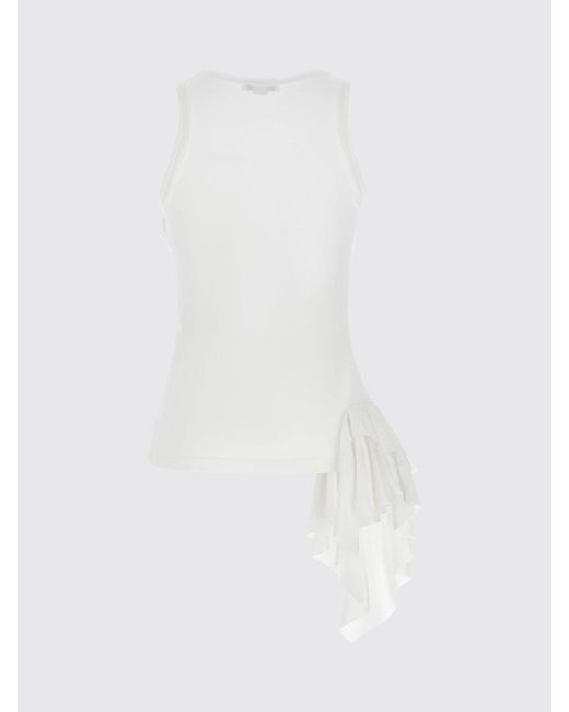 McQueen White Asymmetric Cotton Top With Ruffles