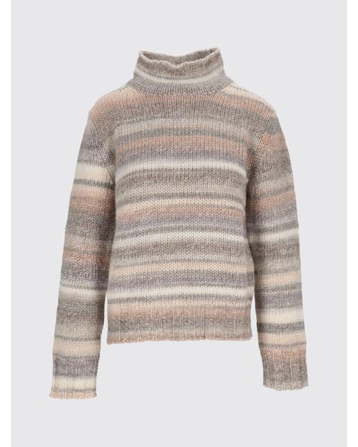 Kangra Natural Striped High-Neck Wool-Blend Sweater With Long Sleeves