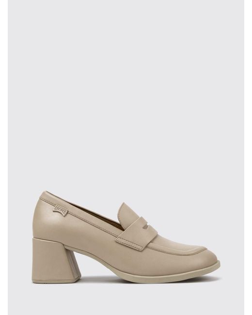 Camper Natural Kora Smooth Leather Loafers With Strap And Medium Heel