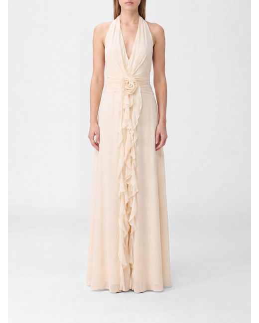 Blumarine Natural Halterneck Georgette Long Evening Gown