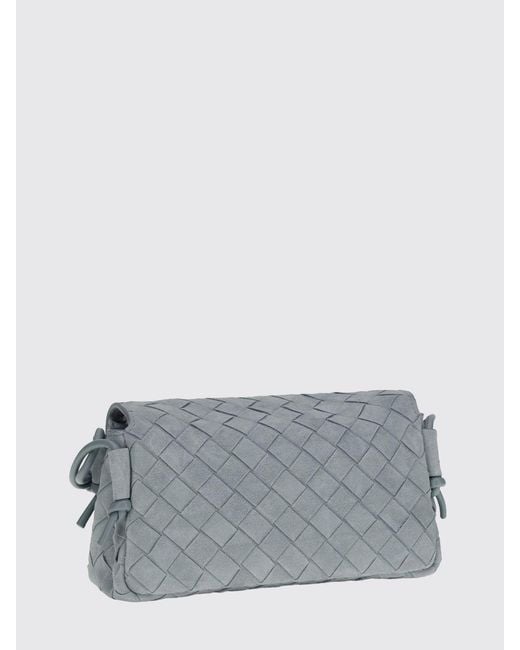 Bottega Veneta Gray Notturno Intrecciato Suede Calfskin Shoulder Bag With Knotted Strap