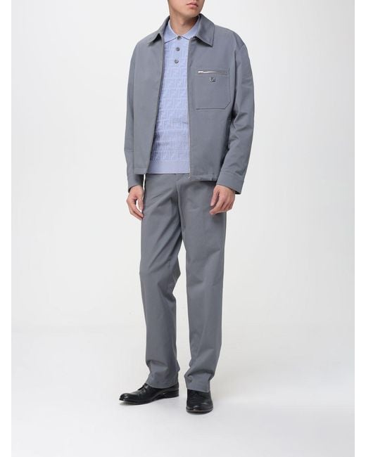 Fendi Blue Cotton Overshirt for men