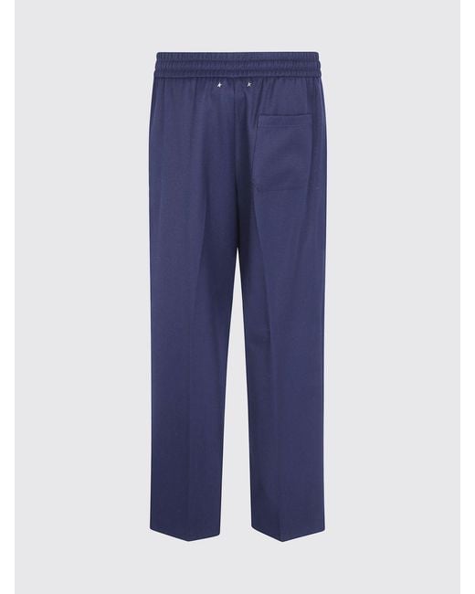 Golden Goose Deluxe Brand Blue Straight-Leg Virgin Wool Blend Trousers With Elastic Waist for men