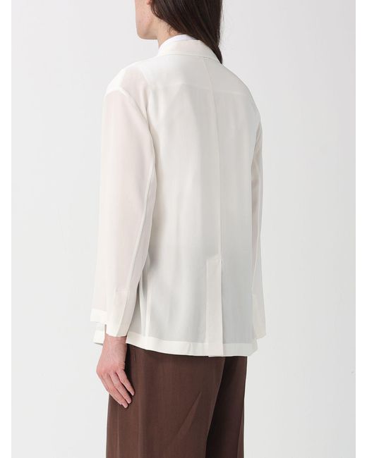 Brunello Cucinelli White Single-Breasted Silk Blazer With Monile