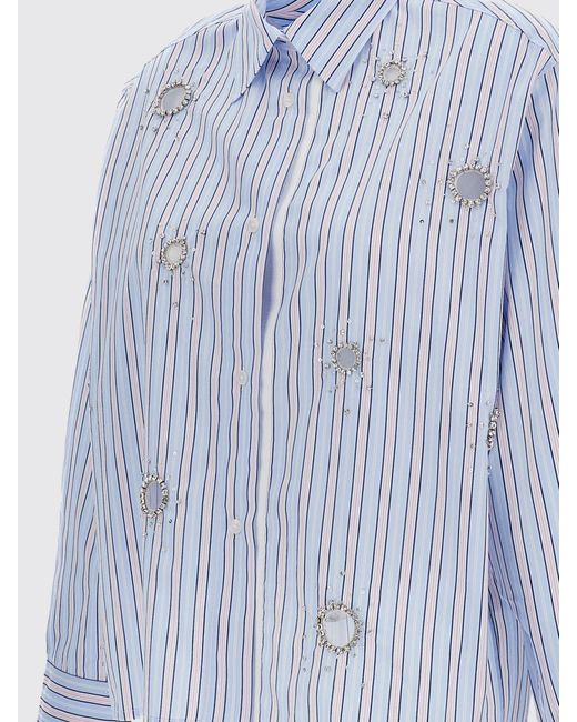 Des Phemmes Blue Striped Cotton Shirt With Jewel Inserts