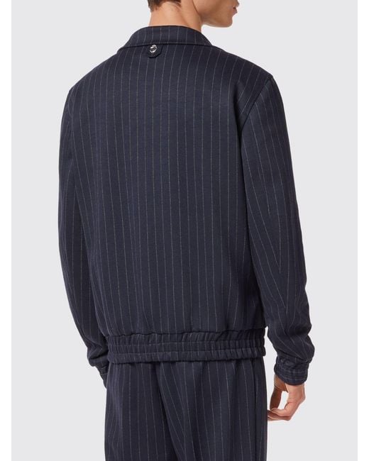 Billionaire Blue Pinstriped Polyester Bomber Jacket for men