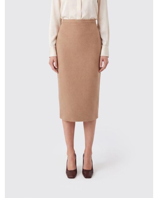 Max Mara Natural Wool Knit Midi Pencil Skirt With High Waist