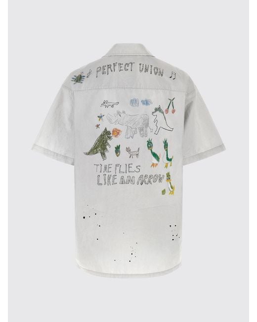 Maison Mihara Yasuhiro Gray Graphic Print Cotton-Blend Bowling Shirt With Cuban Collar for men