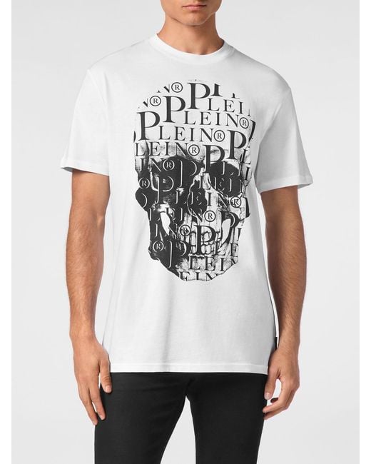 Philipp Plein White Cotton T-Shirt With Skull Print And Hexagon Logo for men