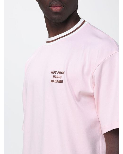Drole de Monsieur Pink Cotton T-Shirt With Slogan for men