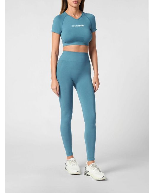Philipp Plein Blue Technical Stretch Fabric Leggings