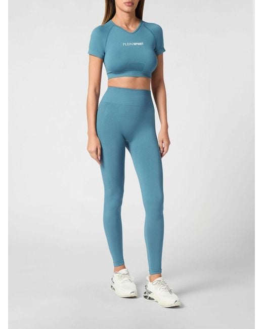 Philipp Plein Blue Technical Stretch Fabric Leggings