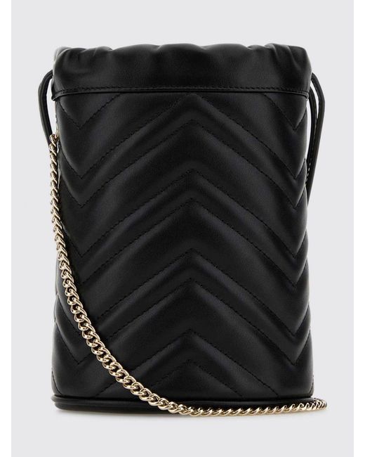 Gucci Black Gg Marmont Chevron Quilted Nappa Leather Bucket Bag