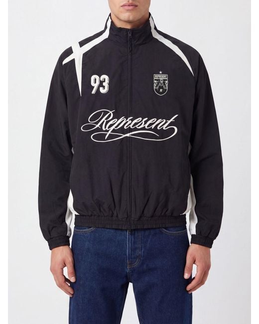 Represent Blue Nylon Bomber Jacket With High Collar And Zip Closure for men