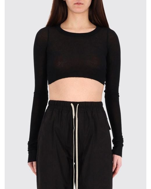 Rick Owens Black Cropped Viscose T-Shirts