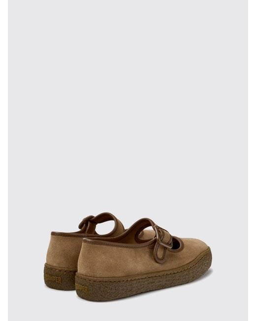 Camper White Peu Terreno Suede Leather Mary Jane Flats With Strap