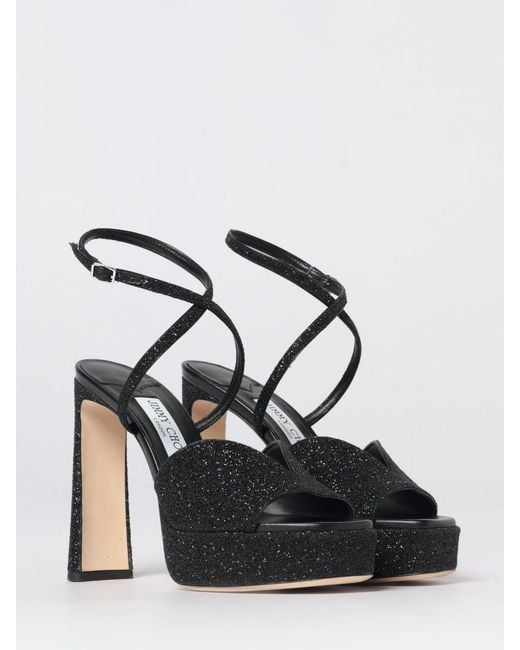 Jimmy Choo Black Karli Platform Glitter Fabric Sandal