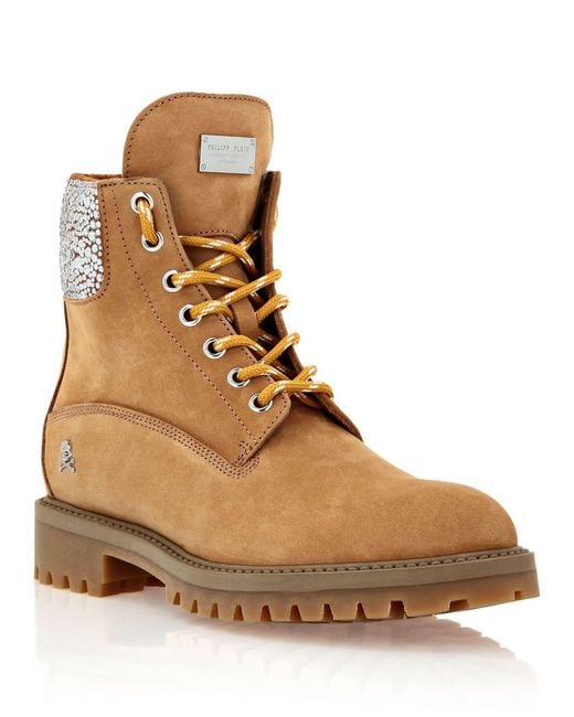 Philipp Plein Natural Flat Ankle Boots