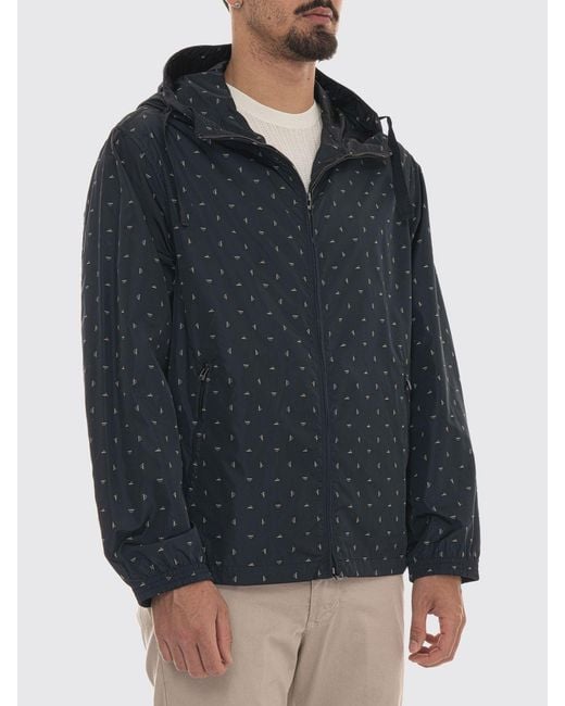 Emporio Armani Blue Hooded Windbreaker With All Over Logo for men