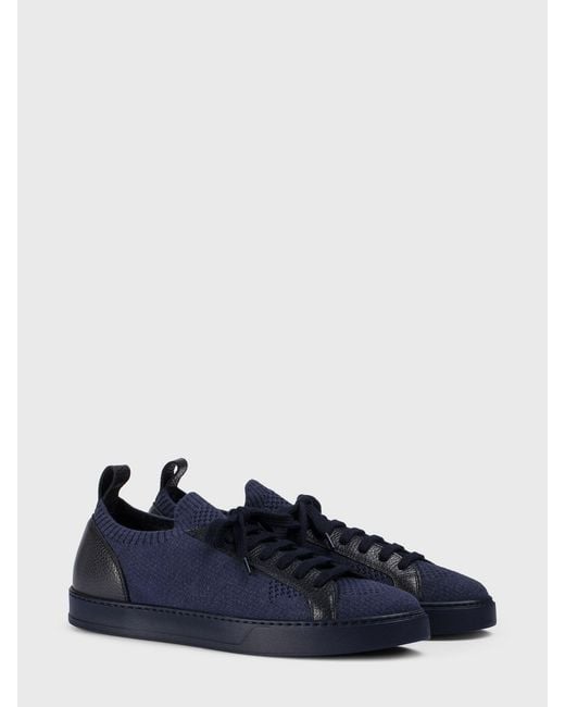 Doucal's Blue Technical Crochet Fabric And Leather Sneakers for men